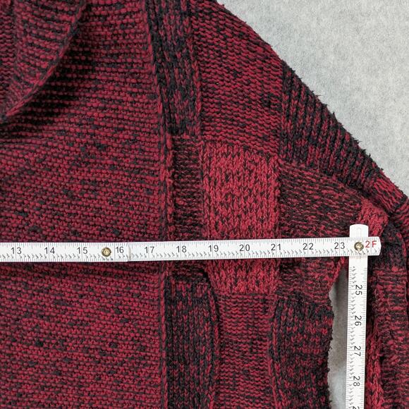 Lucky Brand Open Wear Red Black Checkered Boucle Cardigan Sweater Size M - Picture 11 of 16